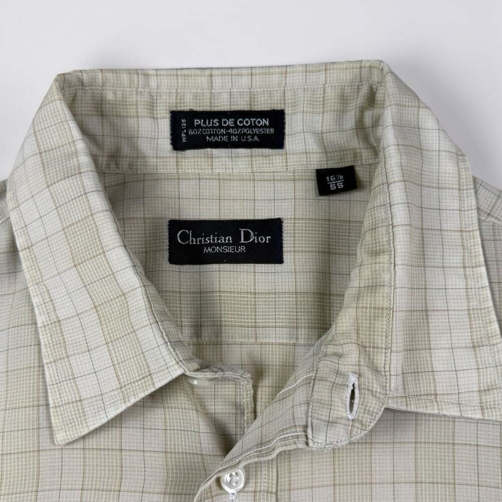 Vintage Christian Dior Monsieur Shirt Mens 16.5 Plaid Made in USA Short Sleeve